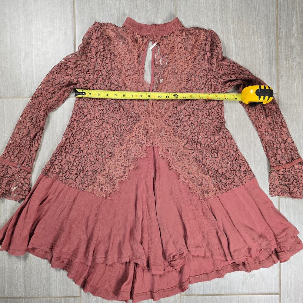 Free People Secret Origins Lace Tunic Dusty Mauve Size Small - Picture 2 of 6